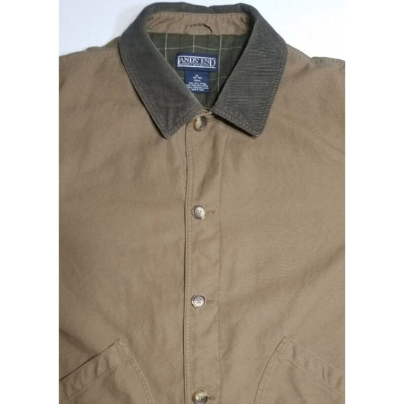 Lands' End Flannel Lined Brown Canvas Chore Field Jacket Coat Men's Size XL Tall - Picture 2 of 16